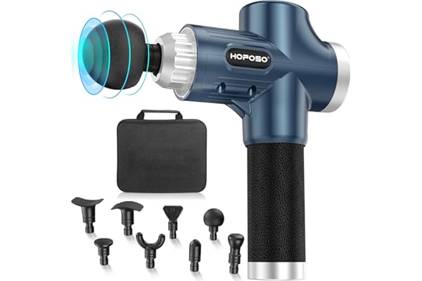 Pistola de Masaje Muscular, Eléctrica Masajeador de Músculos de Tejido Profundo Hasta 4800 RPM, 30 Velocidades, 8 Cabezales, Pantalla LCD Táctil, Carga Tipo C(Azul)