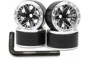 hobbysoul Offset ajustable 1.0 Beadlock Ruedas Llantas Plata Negro, Negativo Offset Heavy 1.0 Ruedas 20.5g/Llanta Para RC Micro Crawler 1/18 TRX4M 1/24 Axial SCX24 90081, (paquete de 4)