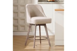 Bekrvio Counter Height Bar Stool, Modern Mid-Century Swivel Barstools with Backs and Wood Legs, Linen Fabric Upholstered Chairs 66CM Seat Height Counter Stools (Linen Sand, 1PCS)