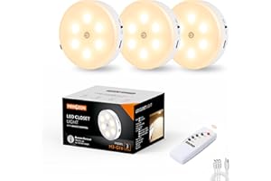 MEKKLEON Luci a disco con telecomando, 1000 mAh, ricaricabili sotto l'armadio, luci a LED per armadio, confezione da 3 luci per rubinetto, senza fili, per sotto armadi, corridoio, scale, armadio