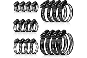 Jeboler Schwarz Schlauchschellen 6-51mm, 20 Stk Schlauchschellen Edelstahl Set Schellen für Poolschlauch, 5 Größen Schlauchklemme Rohrschelle Sortiment für Haus Gas Rohr, Gartenschlauch