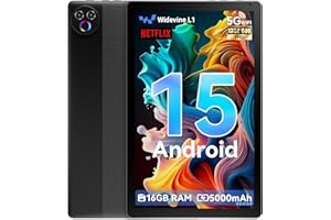 Laptok Tablet 10.1 pollici Android 15, 16GB RAM, 1332 * 800 HD丨5G WiFi丨BT5.4, Tab PC con Doppia Fotocamera, Android Tablet con Doppio Altoparlante, Batteria 5000mAh, GMS Widevine L1 (Nero)