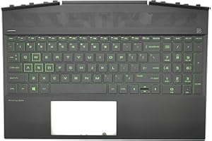 Jxjslp Replacement for HP Pavilion Gaming 15-DK 15T-DK TPN-C141 Laptop Upper Case Palmrest with Green Backlit Keyboard Assembly L57593-001