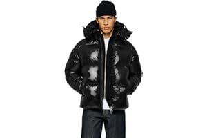 Burocs Hooded Puffer Jacket - Black Glossy - Oversized Herrenjacke - abnehmbare Kapuze - Reißverschluss - Innentasche