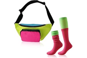 Copbopwn 80s Bumbag Retro Neon Fanny Pack with Slouch Sock Long Scrunch Sock 2 Pockets Belt Bag 90s Costumes Accessories for Women Men Waist Packs for Holiday Festival 80s 90s Party Outfits