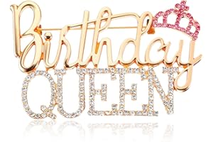 XINJODUZ 1 PCS Happy Birthday Queen Pin Metal Birthday Pin with Rhinestone Letter Rhinestone Crown Lapel Brooch Cute Diamond Crown Birth Gift for Women Birth Party (Gold Pink)