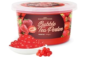 ‎BLOSSOM&THORN Bubble Tea Perlen Erdbeere 490g, 100% ohne Gelatine & Gluten, Popping Boba Fruchtperlen mit echtem Fruchtsaft für Bubble Tea u.v.m.