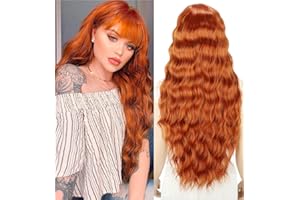 Pelucas mujer con flequillo Naranja marrón pelo natural Castaño larga ondulada, YEESHEDO peluca de pelo jengibre largo suelto y rizada, wavy auburn wig para mujeres y niñas 28 "