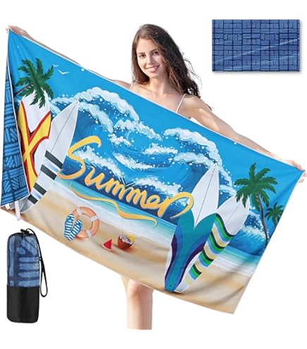 PEIHUODAN Serviette De Plage En Microfibre - Grand Motif 3D