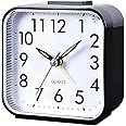 OHVBAEON Alarm Clock, Alarm Clocks Bedside, Silent Non Ticking Small Clock, Battery Alarm Clocks for Bedrooms, Office, Outdoors, Heavy Sleepers, Travel, Girl Children(Black)