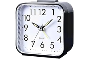 OHVBAEON Alarm Clock, Alarm Clocks Bedside, Silent Non Ticking Small Clock, Battery Alarm Clocks for Bedrooms, Office, Outdoors, Heavy Sleepers, Travel, Girl Children(Black)