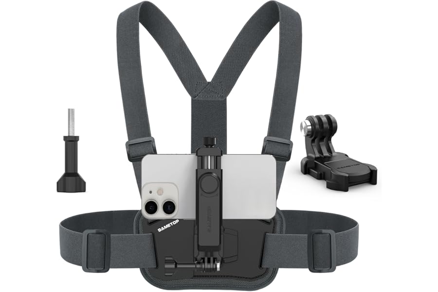 Sametop Chesty Phone Chest Harness Compatible with iPhone Samsung GoPro 13/12/11/10/9/8 DJI Osmo POV/VLOG Action Cameras