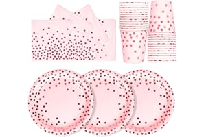 PYAILI Oro Rosa Stoviglie Feste 72 Pezzi Verde Erba Festa della Addobbi Ragazza Compleanno Dambini Articoli Feste Set Include Piatto Usa e Getta Carta Party Tazze Tovaglioli-24 Ospiti