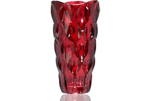 CEMABT Vase à fleurs, 24 cm, épais, pour tulipes, cadeau d'anniversaire, cadeau pour maman, vase en verre transparent, décoratif pour mariage (rouge)
