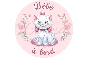 PRINT CORNER Disney - Autocollant Bébé à Bord - Marie (Les Aristochats) - Vinyle - Rose - À carreau - Rectangulaire - Étanche - Outdoor - Sticker
