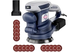 HeroJet Exzenterschleifer 450W mit Bremse, 125mm Schleifmaschine für Holz mit Staubabsaugung, Schleifmaschine mit Verstellbarem Griff, 15 Schleifpapier, 6 Geschwindigkeiten 13000 U/min