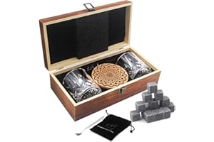 AYAOQIANG Ensemble de Verres à Whisky - 16 Pierre a Whisky Coffret Cadeau - Scotch Rocks Pinces, sous-Verres, Pierres de Réfrigération & Verres à Bar - Coffret Cadeau Bois