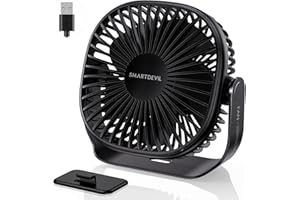 SMARTDEVIL Ventilatore USB, Mini, Silenzioso con Gancio, 3 Velocità, Portatile, per Scrivania, Auto, Casa Ufficio, Viaggiare, Cucina. (Nero)
