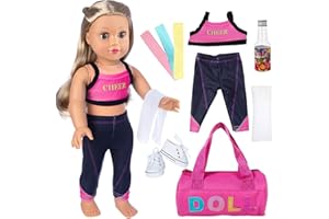 ZITA ELEMENT 18 Inch Girl Doll Yoga Clothes and Accessories for 18 Inch Dolls Sport Set with Shoes Portable Sports Bag Yoga Bands Towel and Drink Bottle(Doll Is Not Included)