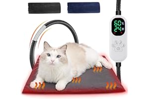 Angelpet Tappetino Riscaldante per Cani Gatti M 45x45cm – Cuscinetto Elettrico per Animali Domestici, 30-60℃ Temperatura, 14 Timer (0-12/24H), Cavo Anti-Morso 1,8m, Auto Screen-Off, 2 Fodere Lavabili