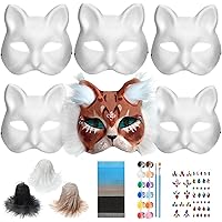 6 Stück Katzenmasken Zum Bemalen - DIY Therian Masken Für Cosplay