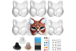 vecora Therian Mask 25 Pcs, DIY Graffiti Blank Cat Mask with Fur Self Adhesive Felt Sheet - Eye Mesh and Colour Pigment, Suitable for Masquerade Party,Cosplay,Birthday Party for Adult
