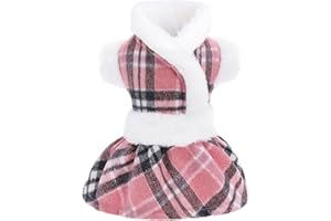 CCURRILI Kariertes Hundekleid, Hundepullover für kleine Hunde, Mädchen, Winter, Haustier, Hundekleidung, Welpenpullover, Kleid, flauschiger Hundemantel, Rock, Outfits für Chihuahua, Yorkie, Teetasse (XXS,