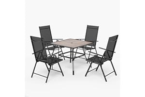 PHIVILLA 4+1 Terrassenmöbel Sitzgruppe Gartenstühle Tisch Klappstühle mit Aluminium 6X verstellbar mit 7, Balkonmöbel Gartenmöbel Sets