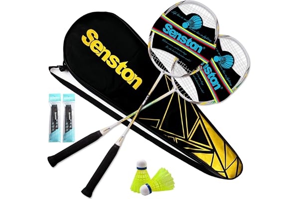 Senston Set de Raquettes Badminton en Graphite, Ultra Légères Badminton Rackets avec T-Joint Intégré, Inclus 2 Volants, 2 Surgrips, 1 Sac, Idéal Débutant, École, Loisir Intérieur/Extérieur
