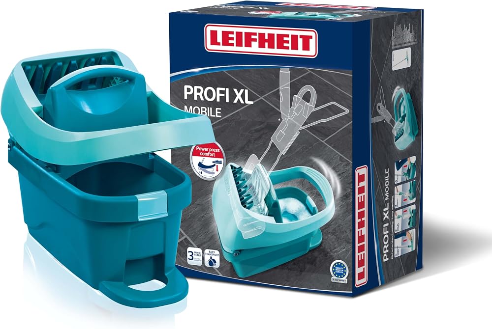 Leifheit Profesyonel XL, tekerlekli ve taşıma saplı, sırtınızı koruyan temizlik için ayak kullanımlı, eğilmeden ve temiz eller, 8 litre kova pres başlıklı