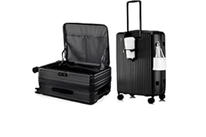 yuweijie Koffer Trolleys Leicht ABS+ PC Handgepäck Hartschalen-Koffer Trolley Rollkoffer Reisekoffer Erweiterbar, TSA, 4 Rollen, S-55CM, Schwarz