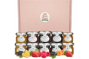All Year Cheer Mini Jam Gift Set – 10 x 28g Tiptree Preserve Selection | Strawberry, Raspberry, Blackcurrant, Apricot & Orange Marmalade | Luxury Breakfast Taster Box | Foodie Gift for All Occasions