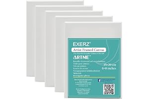 EXERZ Lienzos preestirados 15x20cm Juego de 5 / Lienzos Enmarcados/ 280GSM/Pre-Estirado 100% Algodón/Color Blanco/Triple Preparado/Libre de Acido/Hebra Media / 1,7cm de Espesor