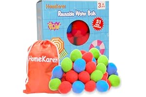 HOMEKAREN 51 Water Balls Reusable, Cotton Balls for Water Fight Outdoor, Splash Summer Fun Toys for Kids Outside, Water Balloons Fight Accessories for Pool Trampoline and Beach