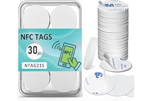 KAIYOCA NFC Tag 30Pcs, NTAG215 Chip NFC Stickers, Programmable NFC Blank Card with Adhesive Back, 504 Bytes Memory, RFID Stickers Rewritable Compatible with TagMo and Amiibo