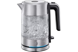 Russell Hobbs Compact vattenkokare i glas, 0.8l, 2200W, LED-belysning, antikalkfilter, perfekt hällpip, perfekt för det lilla