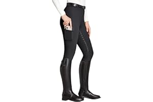 FitsT4 Sports Leggings de equitación para mujer, de silicona, con bolsillo para el teléfono móvil y trabillas para cinturón, para equitación, entrenamiento ecuestre
