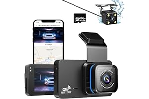 GREATZER 1296P Dashcam Voiture Avant Arrière,Camera Voiture, Camera Embarquée Voiture avec Carte SD 64G,WiFi & APP,GPS,Enregistrement en Boucle,Écran IPS de 3'',Grand Angle de 140°,Caméra de Recul,Max 128Go