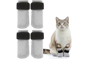 MALOUSUN 4 Stück Katzenschuhe,Verstellbare Katzenschuhe aus Netzstoff,Krallenschutz für Katzen,Atmungsaktiv Katzenpfotenschutz,Anti-Kratz-Schuhe Für Katzen,Katzenstiefel zum Baden,Schneiden von Nägeln (Grau,M)
