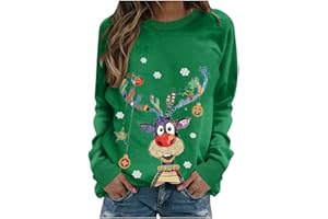 HAOLEI Christmas Jumper Women UK Sale Clearance,Funny Christmas Reindeer Jumper Cute Novelty Xmas Sweatshirts Graphic Shirts Crew Neck Print Pullover Sweater Tops Blouse Ugly Xmas Jumpers Ladies