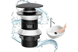 MINISOISO Bonde de Lavabo sans Trop Plein, Pop Up Bonde Lavabo Universel G 1 ¼, Bonde Lavabo Salle de Bain Clic Clac, pour Cuisines, Bain, Lavabo (Noir)