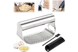 COFFEE LIFE PLUS Spremiaglio in acciaio inox,Schiaccia Aglio Professionnel,Spremiaglio a Bilanciere in Acciaio Inossidabile,Spremi Aglio con Pelapaglio Silicone e Pennello,Lavabile in Lavastoviglie (1pcs)