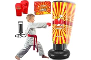 ATLASONIX Inflatable Kids Punch Bag, Boxing Bag for Kids 5-10 Years Old, Kids Boxing Gloves and Pads Set, Boxing Bag Free Standing, Kickboxing Standing Dummy Punshing bag for kids, for Boys Girls