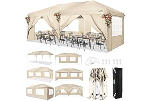 COBIZI Faltpavillon 3x6 Pavillon wasserdicht Winterfest, Pop Up Pavillon Klappbar 3x6 Zelt mit 6 Seitenwnden|3 Höhenverstellbar|UV-Schutz|Gardenpavillon Partyzelt 3x6 für Markt, Freien Event, Khaki