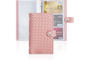 Czzmy Porta biglietti da visita, capacità 96 carte,in pelle ecologica(1-Rosa tessitura)