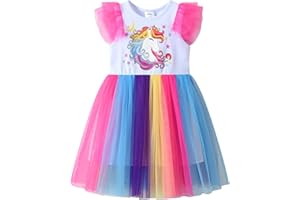 DXTON Kinder Mädchen Kleider Tüll Kleid Prinzessin Einhorn Kleid Langarm Kleidung Frühling Sommer Gr. 90-130