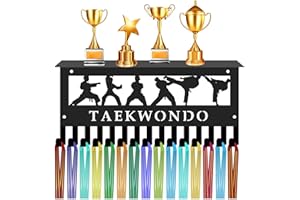 CREATCABIN Taekwondo Porta Medaglie Espositore per Medaglie con Ripiano per Trofei Gancio in Ferro Telaio Sportivo Montaggio Parete Porta Medaglie per Appendere Medaglie Distintivi Kickboxing Cintura