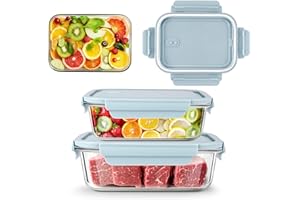 LXUDN 3er Meal Prep Boxen Glas Glasbehälter mit Deckel, BPA-Frei Glasdosen mit Deckel, Vorratsdosen Frischhaltedosen Glas mit Deckel, Glasschüssel mit Deckel (1040ml*1、680ml*1、410ml*1)