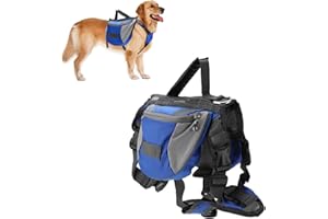 Cyrank Hunderucksack Geschirr, Hundesattel Hunderucksack Hundeweste Hundesatteltaschen Hundereisetasche mit reflektierendem Streifen Hundewanderweste für kleine mittlere große Hunde(L)