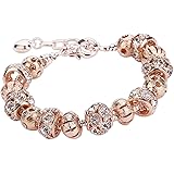 Young & Forever Charismatic Charms Bracelets for Women Murano Glass Crown and Leaf Charm Bracelet For Girls: 